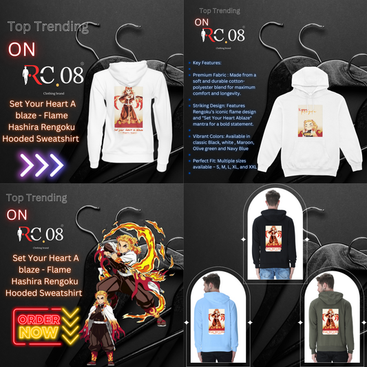 Set Your Heart A blaze - Flame Hashira Rengoku Hooded Sweatshirt