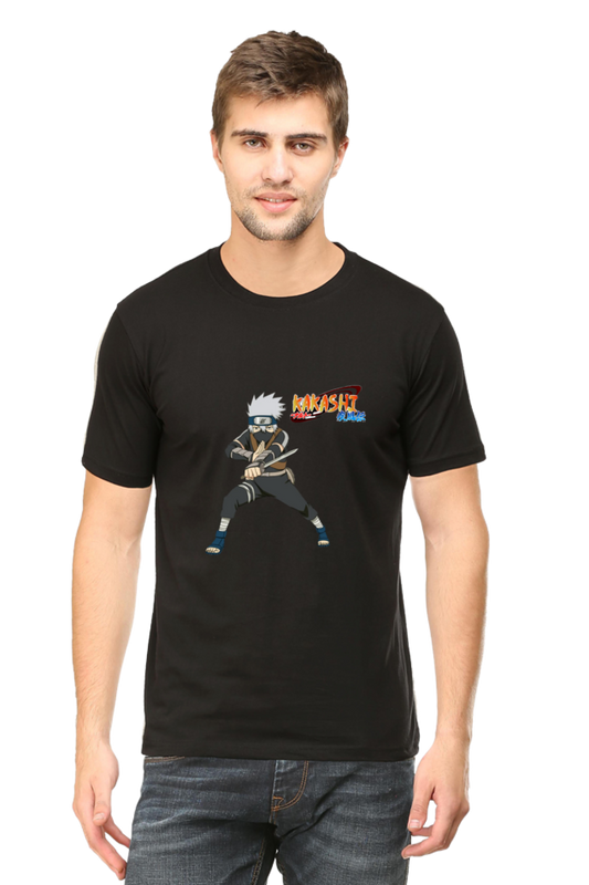 Classic Half Sleeve Kakashi Printed T-Shirt – Stylish Neck Design for Anime Fans